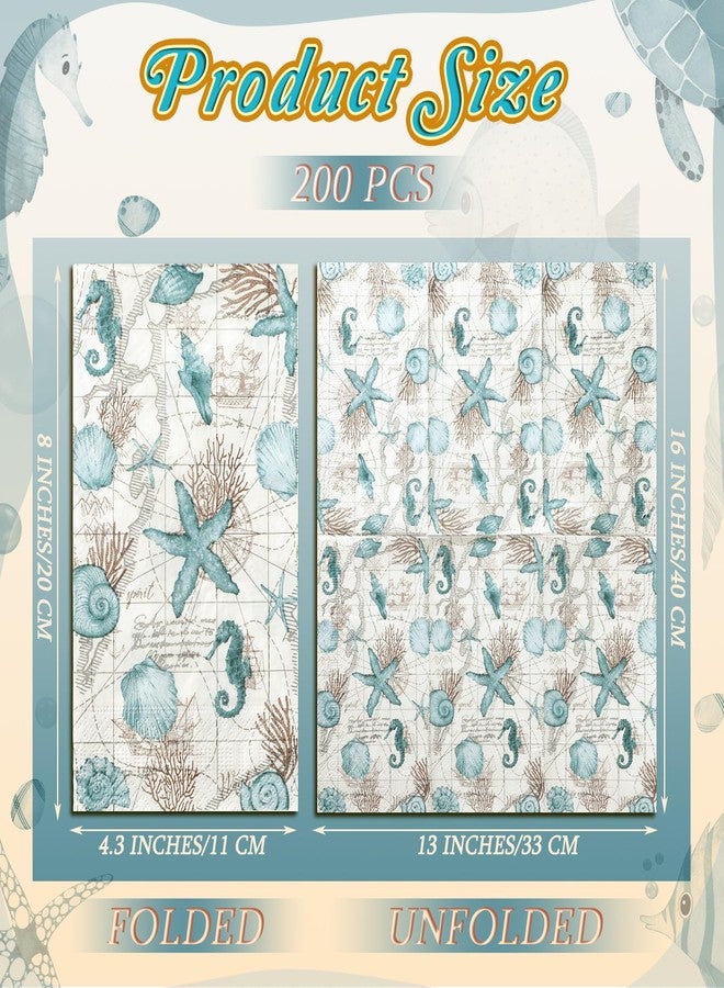 Moinchore 200 Pieces Summer Paper Hand Towels for Bathroom Beach Guest Napkins Seahorse Shell Conch Starfish Decorative Paper Napkins Nautical Disposable Hand Towels for Baby Shower Party Supplies - Image 2